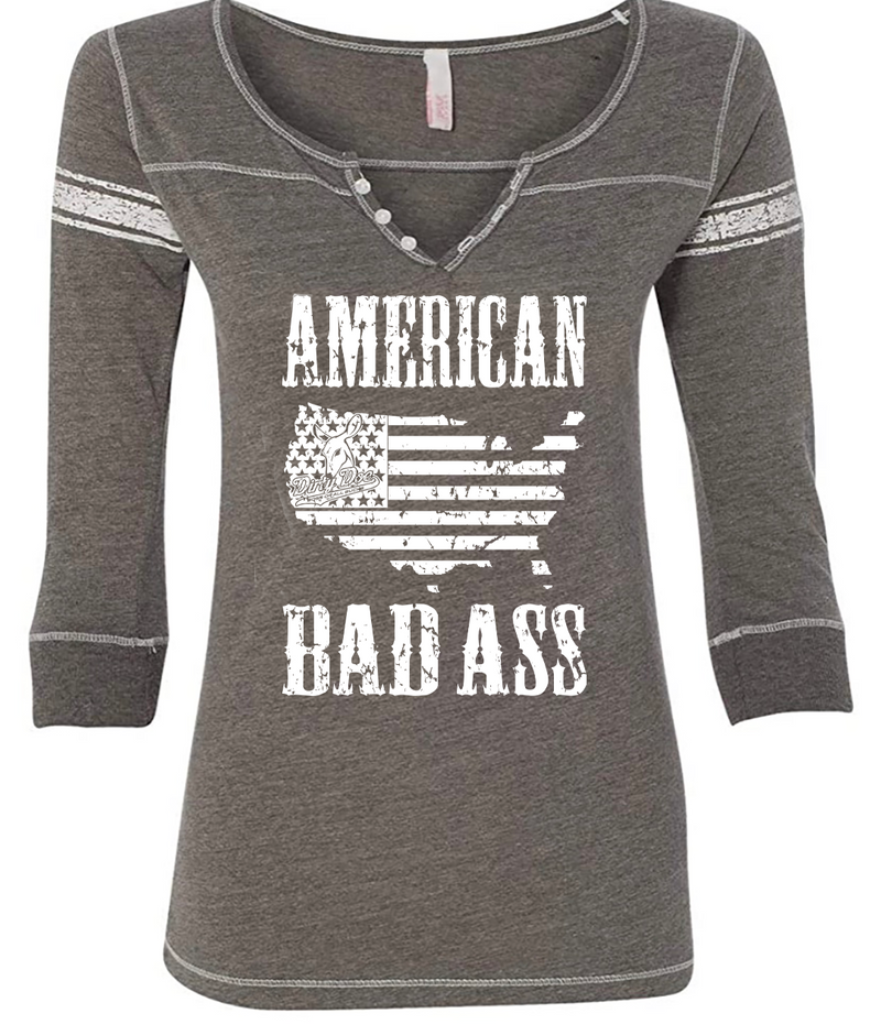 Dirty Doe “ American Badass” Hailey Henley Shirt - Dirty Doe & Buck Wild 