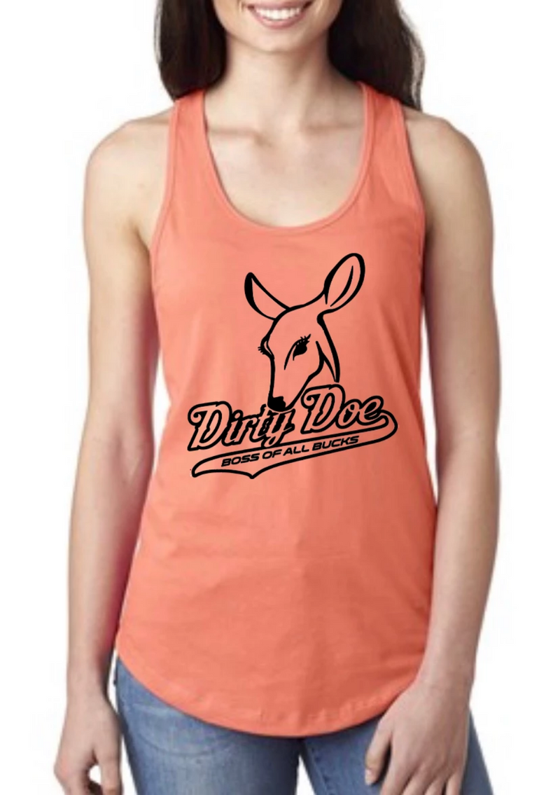 Dirty Doe  Racer Back Peach Tank Top Black Logo or Blue Logo - Dirty Doe & Buck Wild 
