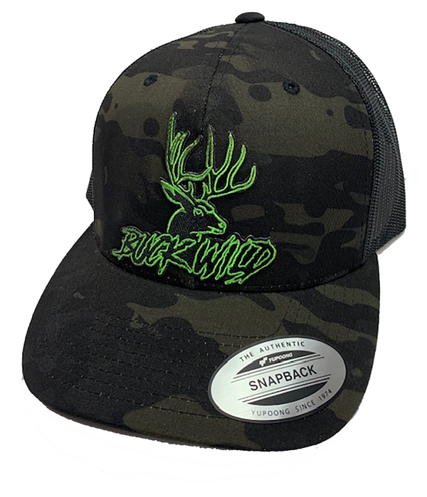 Buckwild Black Camo  Patch SnapBack Hats / Orange Buckwild Logo & Green Buckwild Logo - Dirty Doe & Buck Wild 
