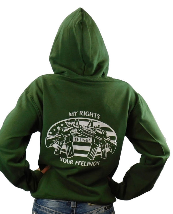 Dirty Doe "My Rights Trump Your Feelings"  Military Green Hoodie with white logo - Dirty Doe & Buck Wild 